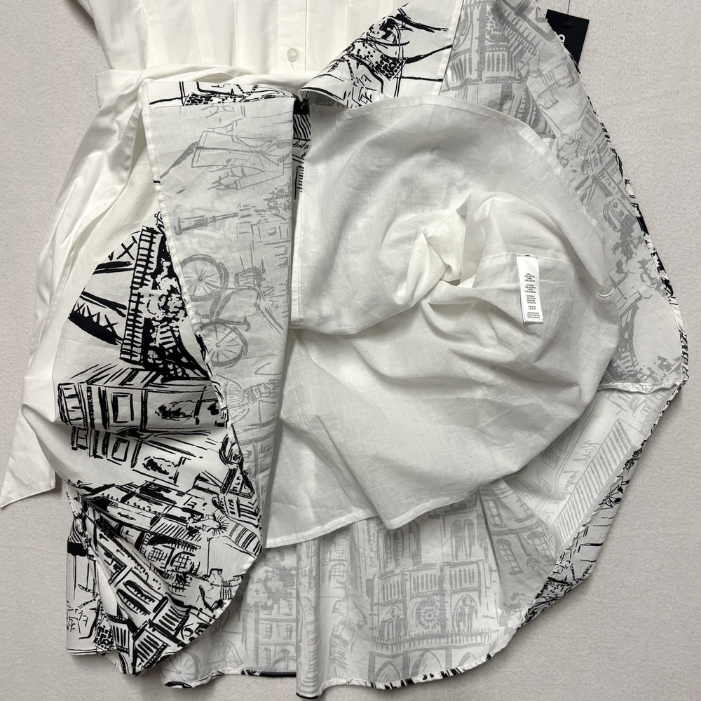 NWT KARL LAGERFELD PARIS Tie-waist Paris Border Dress, White Multi, 6, $169 - Picture 11 of 14